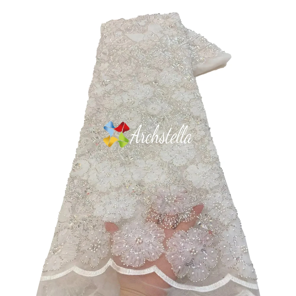 TikTok Hot-Selling 2024 polyester embroidery sequins luxury Beaded lace Fabric for African Wedding Party