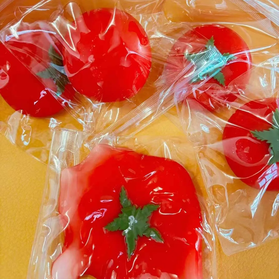 Hot selling simulated soft fruit squeeze toy fun soft persimmon vent relief toy