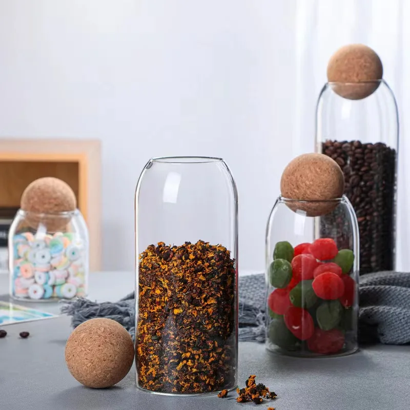 Glass Jars for storage Jars with cork wood lid borosilicate glass canister
