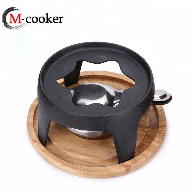 wholesale portable small ceramic enamel cast iron meat cheese chocolate fondue plate mug pot kit set with fork