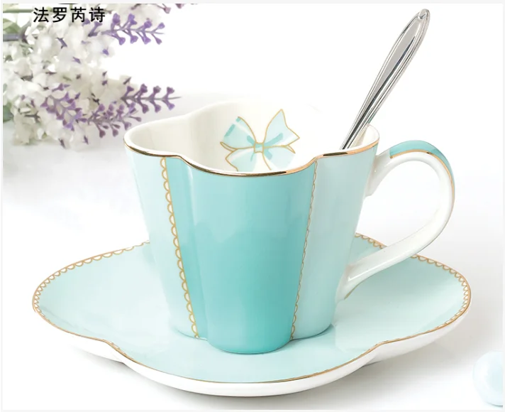 Fashion Unique coffee Cup Set Wholesale Sweet Ceramic Tea Cup and saucer milk cups and saucer with spoon