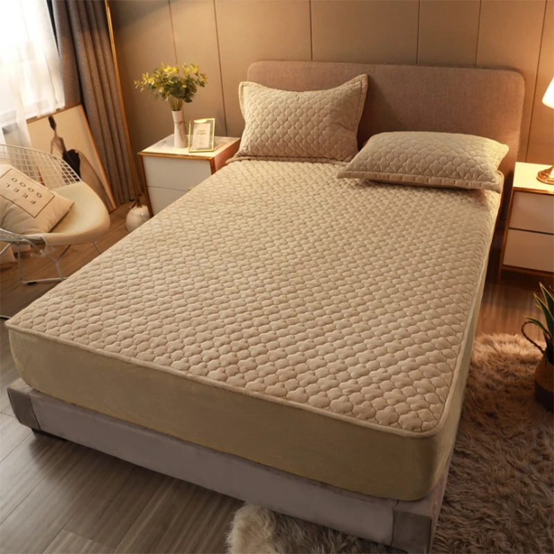 
High Quality Pure color 100% Polyester Quilted bedsheet with Elastic Corner bands Fitted Bedding Sheets 