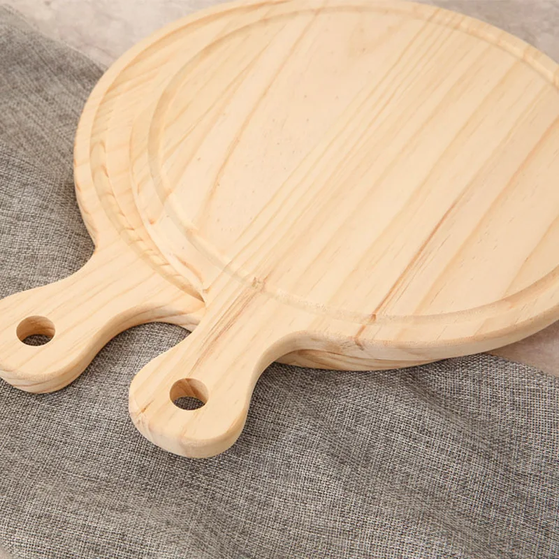 Wooden Restaurant Circular Pizza Tray Handle Pizza plate pine wood Pizza board