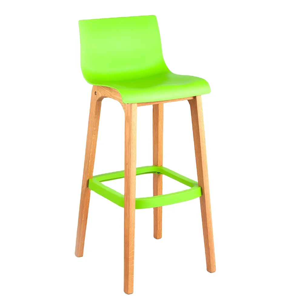 Wooden leg black plastic counter height stool kitchen wood high chair for bar table