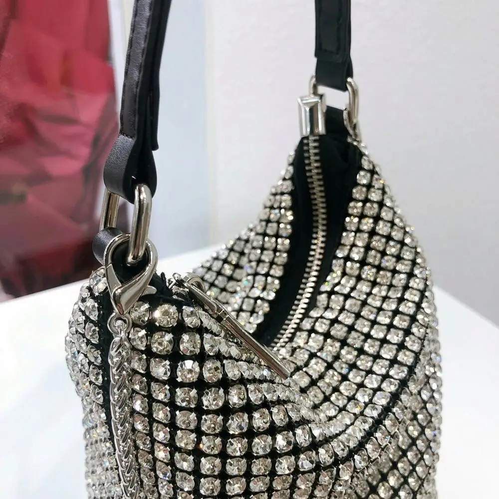 Small Crystal clutch evening bag Women 2022 Luxury designer wedding party Handbag Ladies green Rhinestone bucket shoulder bag