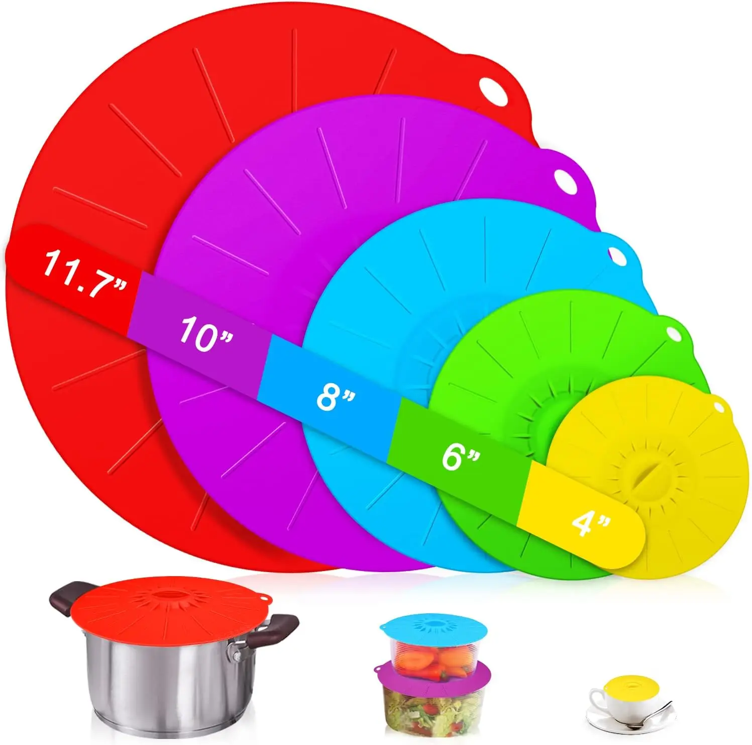 Reusable travel bowl cup pan cover universal silicone suction spill stopper lid with hole in center