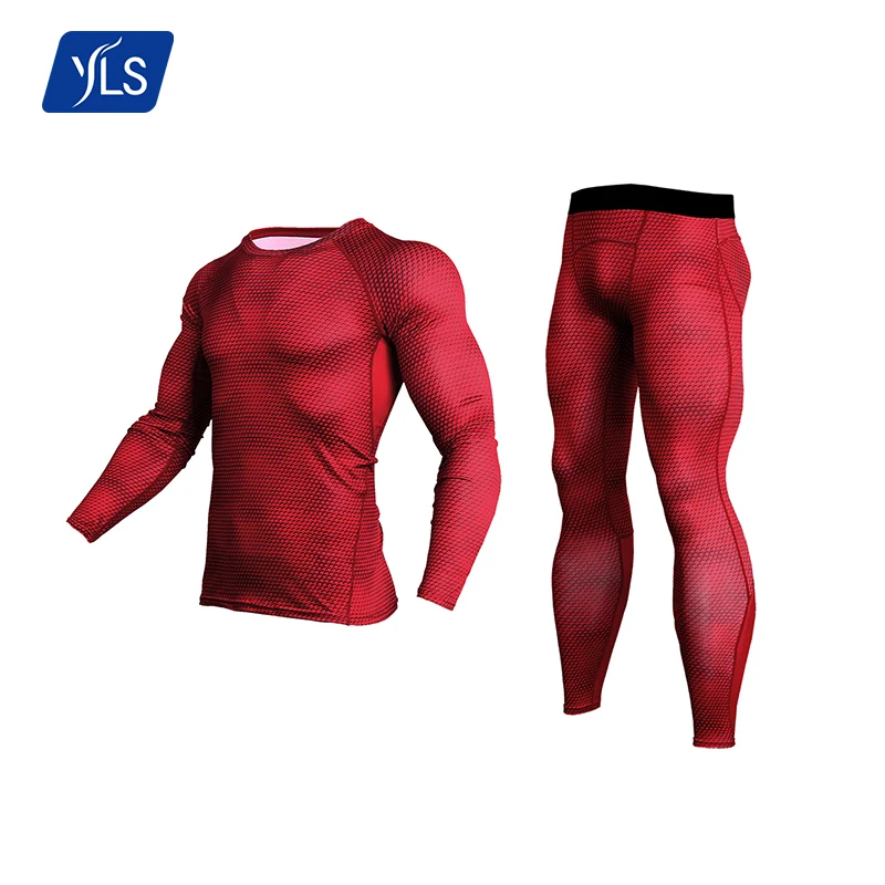YLS New Style Gym Sportswear Men Thick Long Running Tight Polyester Tracksuit Elastic Quick Dry Two Piece Workout Set
