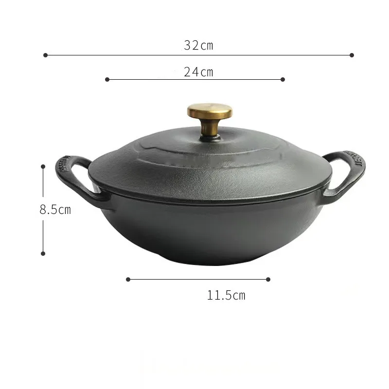 Wholesale new design Cast iron 24cm double ear enamel saucepan uncoated deepen plus European non-stick pan with lid