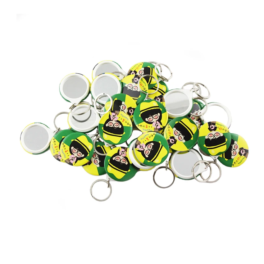 Wholesale Custom Anime Style Animal Pattern Metal Keychain Safe Pocket Makeup Mirror Digital Printing Photo Blanks Button Gift