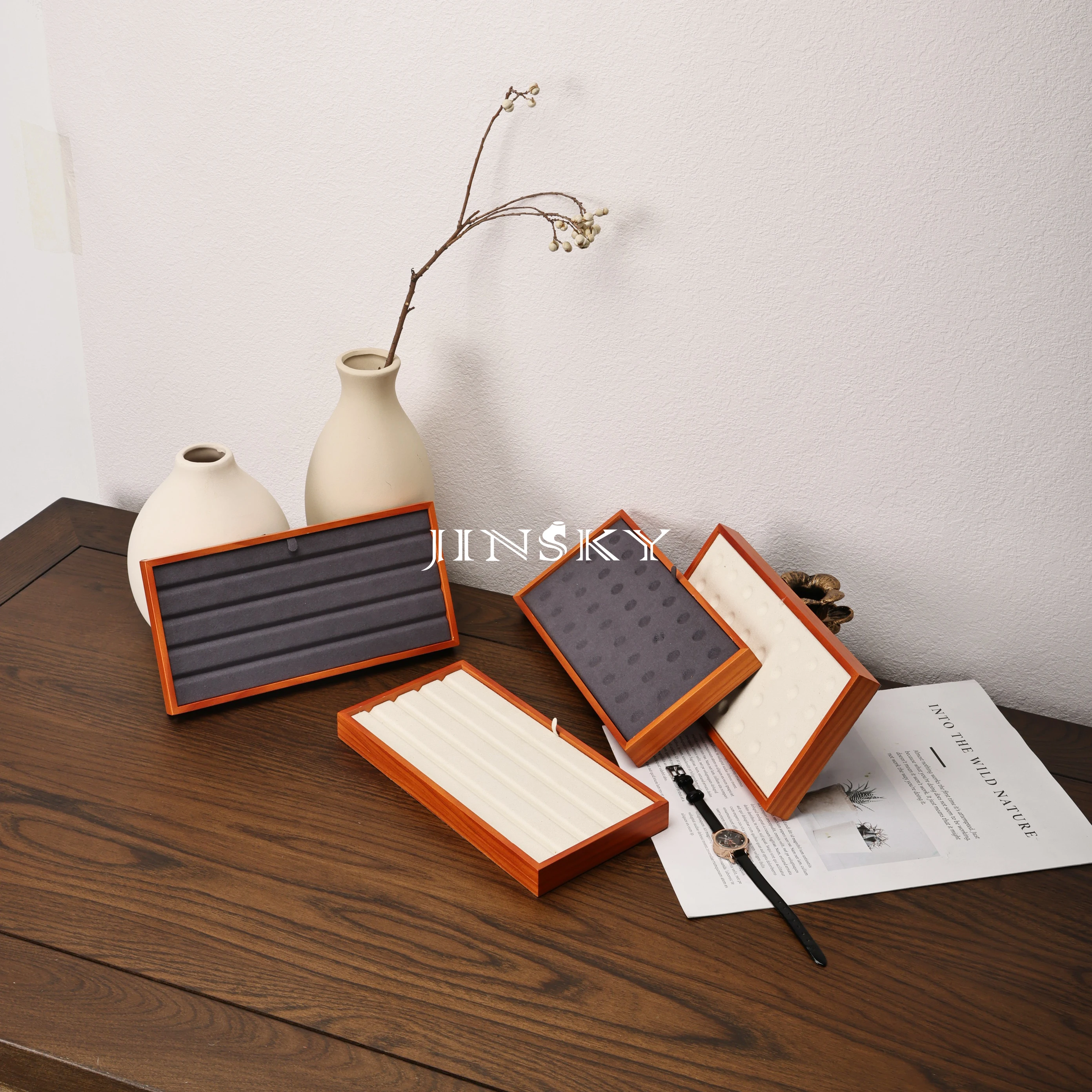 Jinsky High quality Solid Wood Jewelry tray Jewelry display bare stone diamond pearl play gem bead pallet