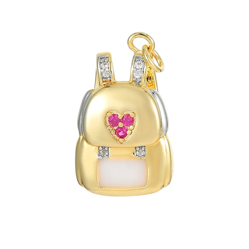 DIY Jewelry Findings 14K Gold Plated Zircon  School Bag Helmet Creative Suga Pendant Necklace Bracelet Jewelry Making Charms