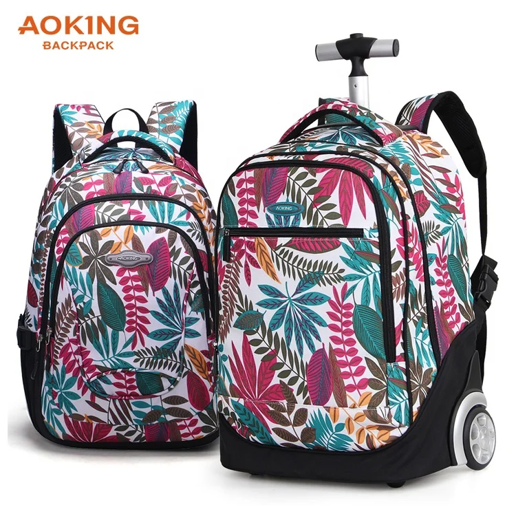 Factory custom printing fashion 35L 41L waterproof durable kids girls school trolley bag backpack with 2 wheels
