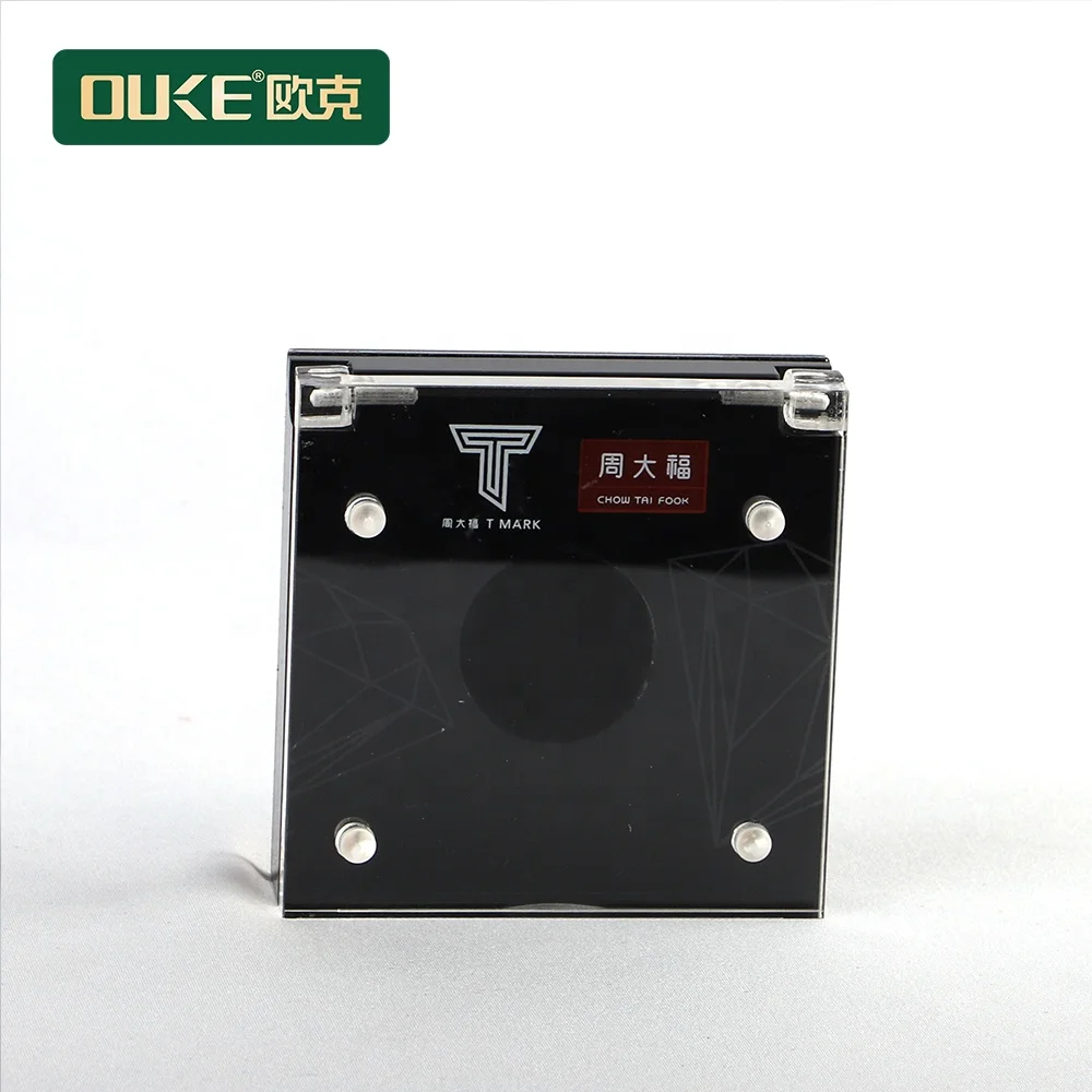 Clear and black small square acrylic diamond display box with magnet