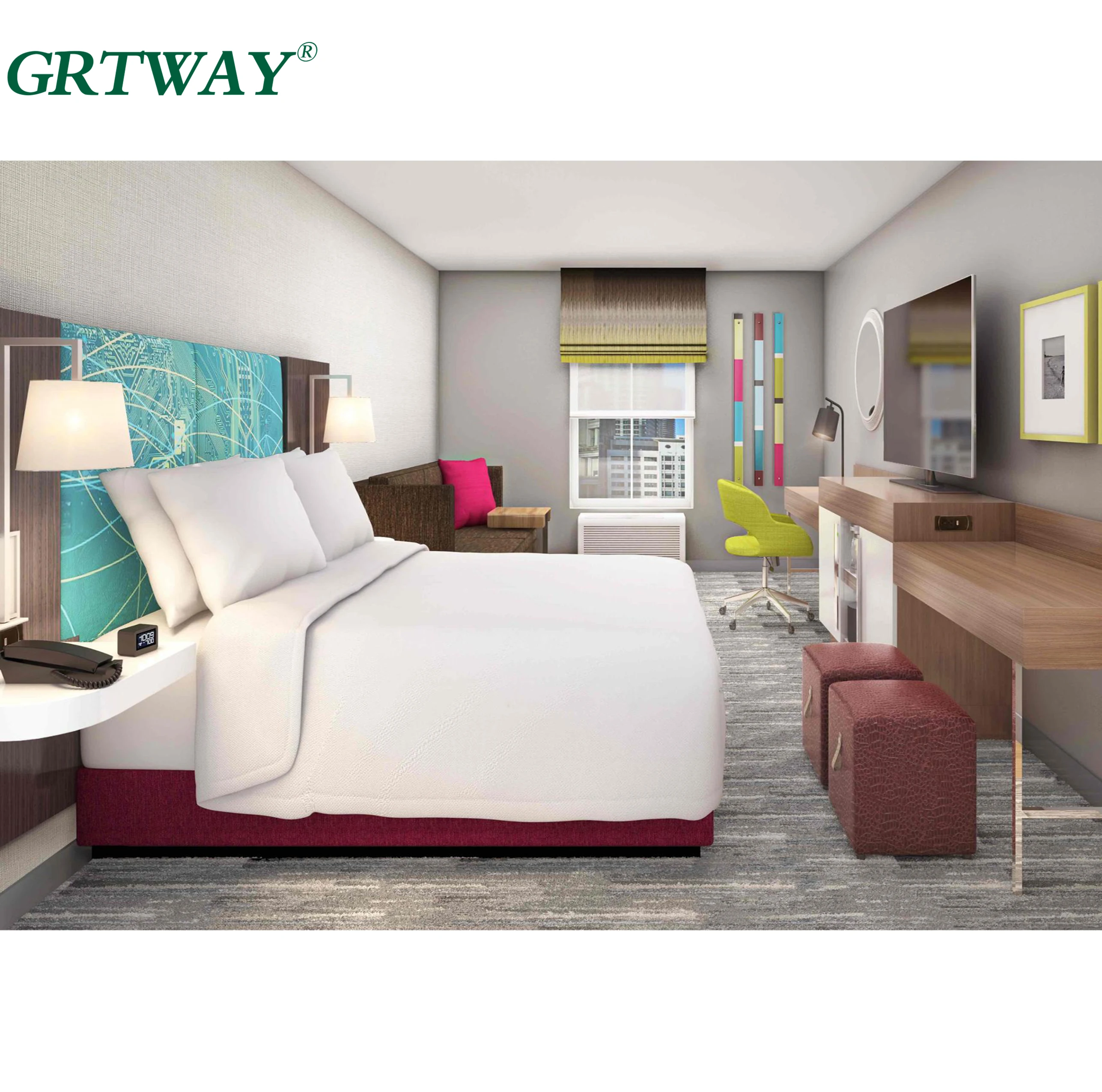 GRT6109 Hotel Furniture King Size Modern Bedroom sets Hampton Inn Wooden Hotel Furniture