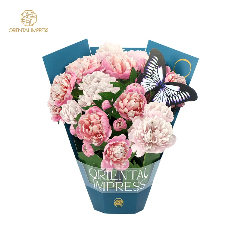 2022 New Design Premium Flower Bouquet Pop Up Card Peony Pop Up Greeting Card with Envelope