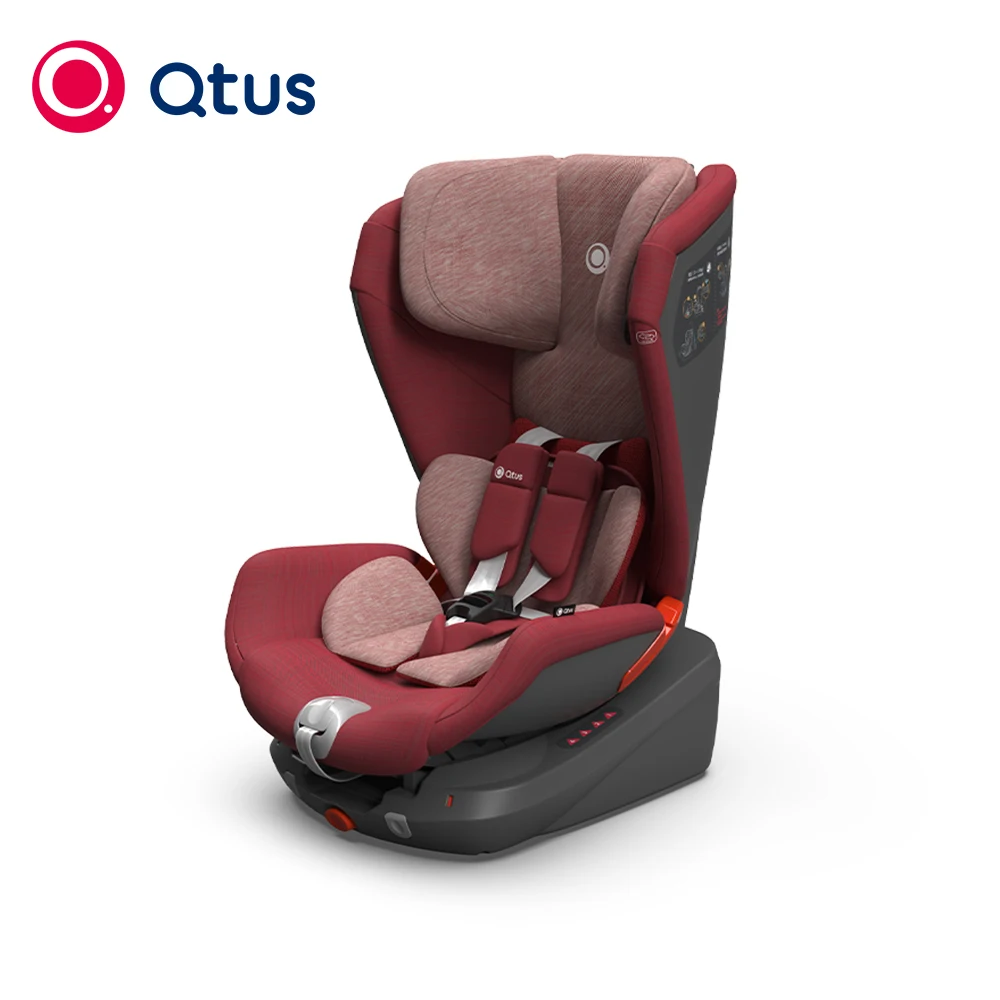 Qtus S1 ARMOR Baby Safty Car Seat - Ages 9 moth to 12 years - 9kg-36kg - ISOFIX+TOP tether- Avitation Materials - Raspberry Red