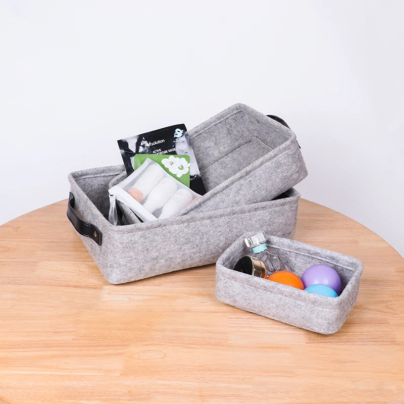 Wholesales 5-Pack Felt Storage Basket PU Handle Underwear Organizer Box Storage  for Clothes Basket Storage for Office Bedroom