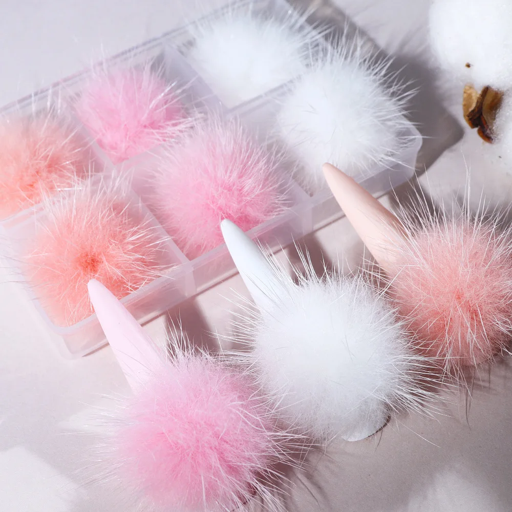 6 Box Of Nail Art Plush Ball Accessories With Detachable Magnets