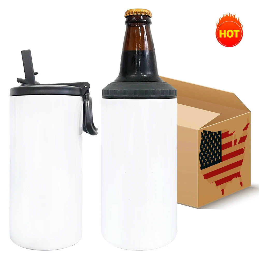 USA Warehouse Sublimation 12oz oz Beer Skinny 4 in 1 Can Cooler Slim Fatty Can Bottle Coolers Handgrip 16oz sports water bottle