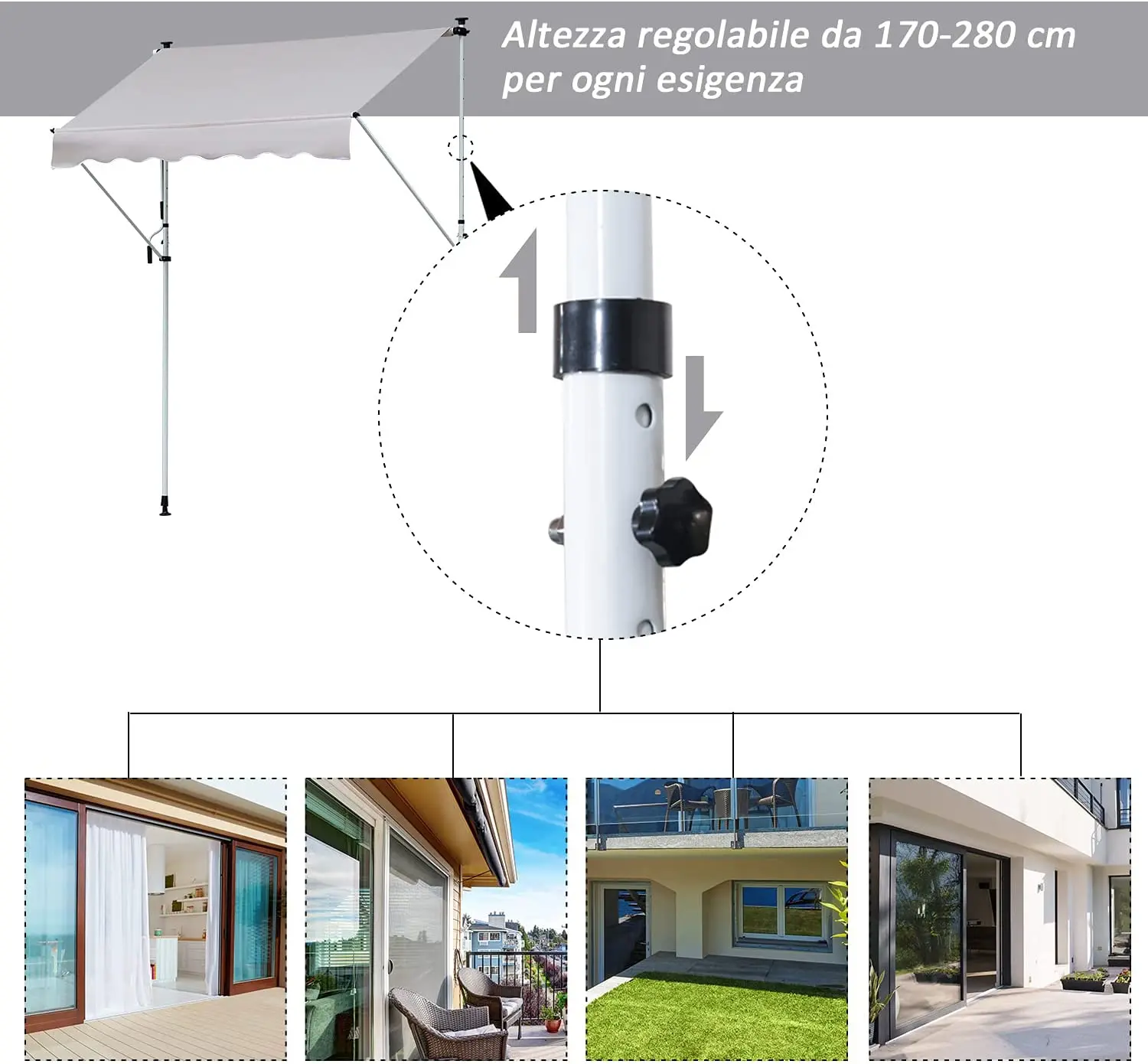 Promotional Wholesales Clamp Awning Balcony Awning Retractable Outdoor Patio Garden Sun Shade Shelter Awning manual retractable