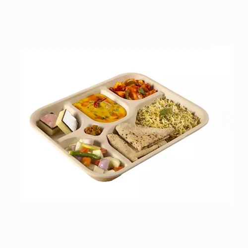Customized Biodegradable Disposable Plates 5 Compartment Sugarcane Bagasse Tray for Wedding