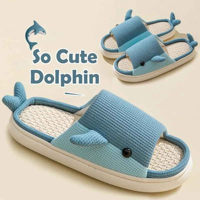 Family Parent-child Indoor Female Slippers open toe slides Spring Autumn Flip Flops cute Dolphin slippers Animal patterns