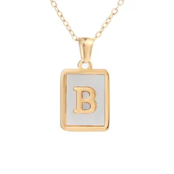 Titanium steel English Pendant with gold shell New stainless steel square letter necklace