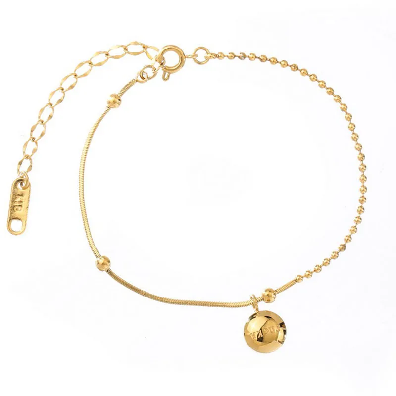 Wholesale 18K Real Gold Plated Stainless Steel Beads Chain Ball Charm Bracelet For Girls