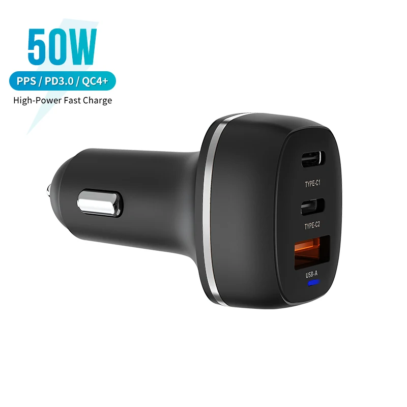 3 In 1 Dual Type C Port USB A 50W Charger Car Cell Phone Laptop Table