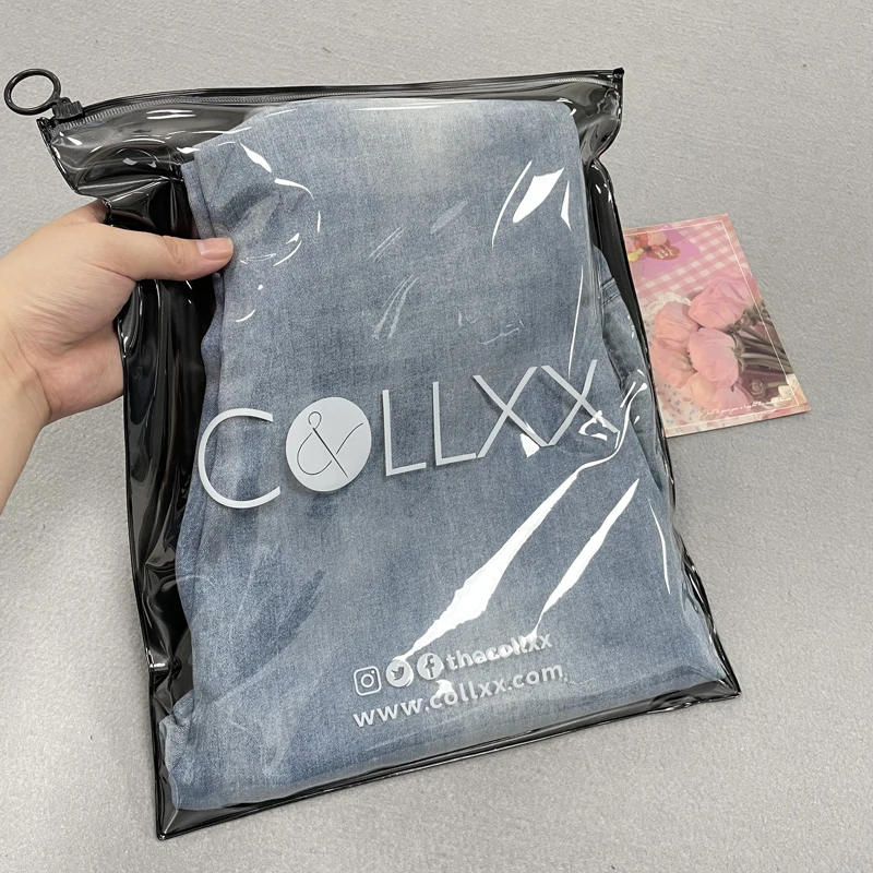 Clear Zipper Bag Transparent Slide Zip Lock Plastic PVC Black Package Custom Clothing Packaging Screen Printing Shoes & Clothing