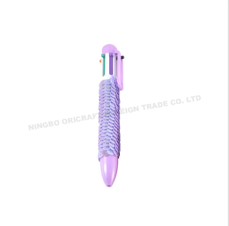 
promotional china cute sequin 6 colored plastic ballpoint pens school girl ball pen 