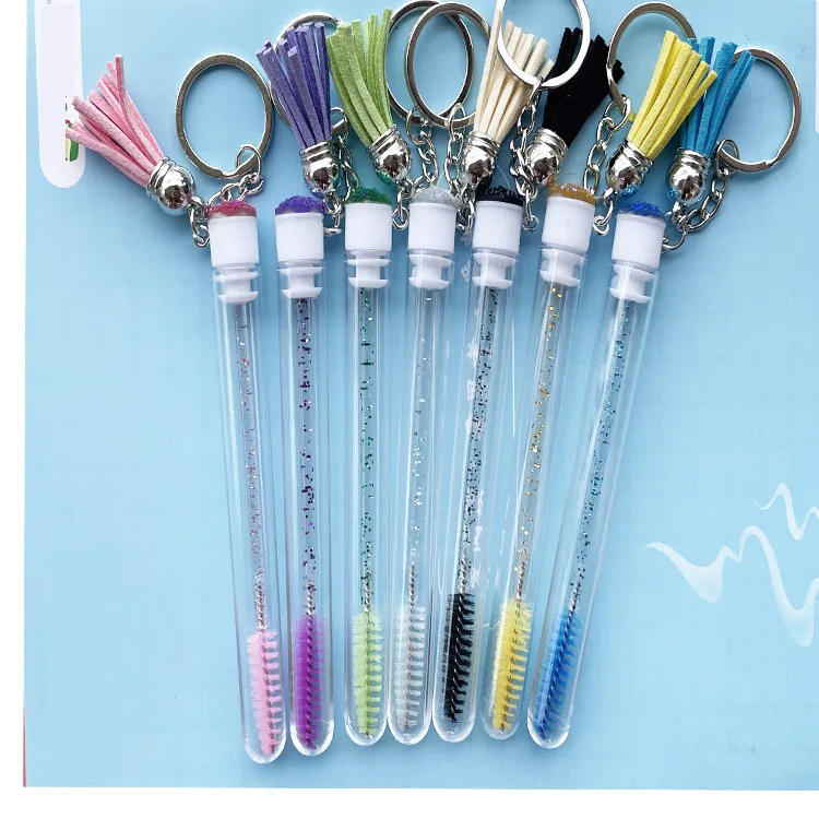 Custom logo colorful lash brushes mascara wand eyelash brush mascara spoolie cleaning brush tube eyelash extension with keychain