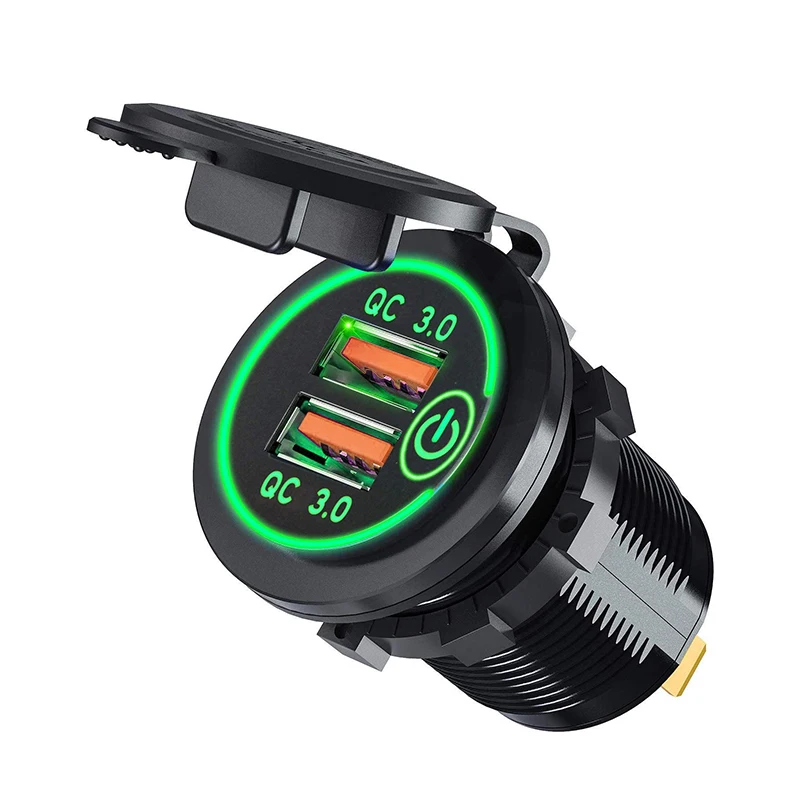 Car Charger USB Socket Waterproof RV Round Socket Dual USB QC3.0 With Touch Switch Charger 12v USB Socket