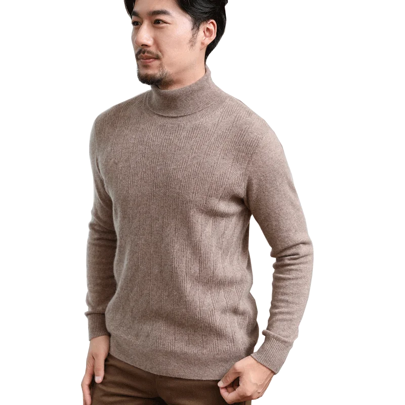 Wholesale Custom Turtleneck Plain Solid Warm Wool Pullover Mongolian Pure Cashmere Mens Cashmere Knit Sweater