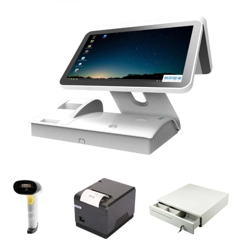 Android Pos Dual Screen 15.6 Inch All In One Pos System Cash Register Machine With 58Mm Printer For Small Business Payment