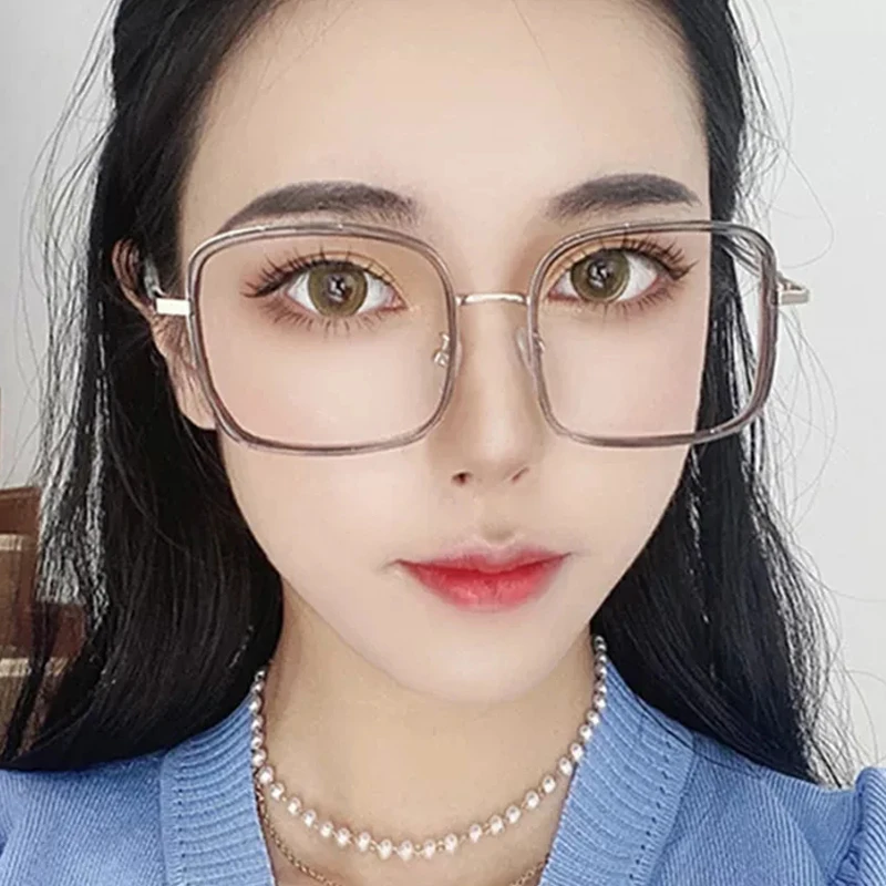 2023 Fashion Oversized Square Eyewear Retro Women Anti-Blue Light Blocking Metal Frame Glasses Optical Computer Eyeglasses