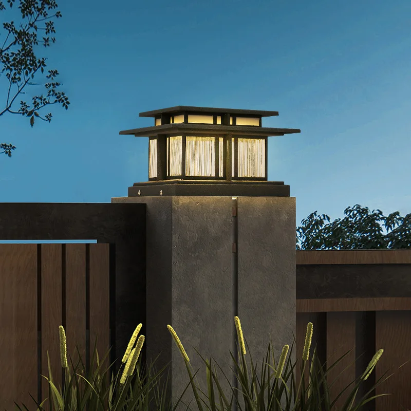 Waterproof Outdoor LED Column Lamp for Courtyard New Chinese Garden Solar Villa Gate Lamp Garden Villa Column Lamp