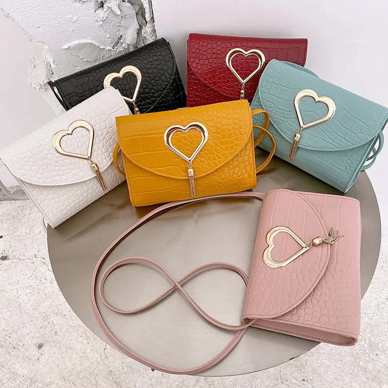 Hot selling wholesale korea style candy color heart tassels single shoulder bags