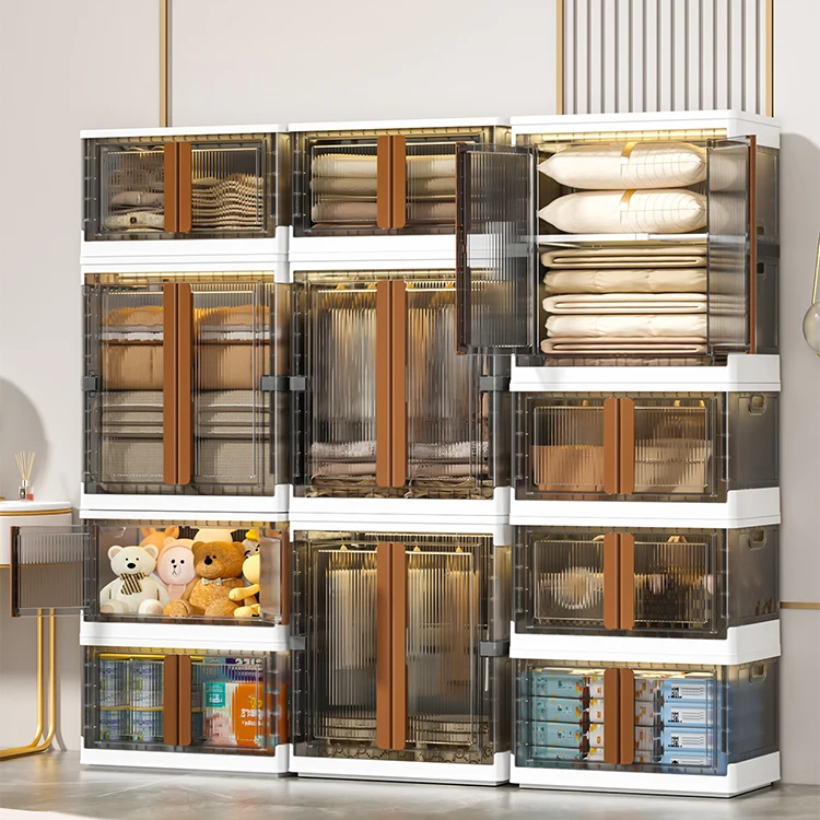 HAIXIN Plastic Collapsible Closet Storage Organizer 39 Gal Foldable Wardrobe Storage Bins with Hanging Rods