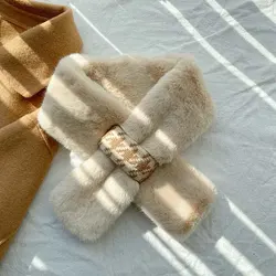 Fashion Style Children Scarf Fashion Plush Stitching Collar Winter Baby Boys Girls Warm Cross Ladies Collar