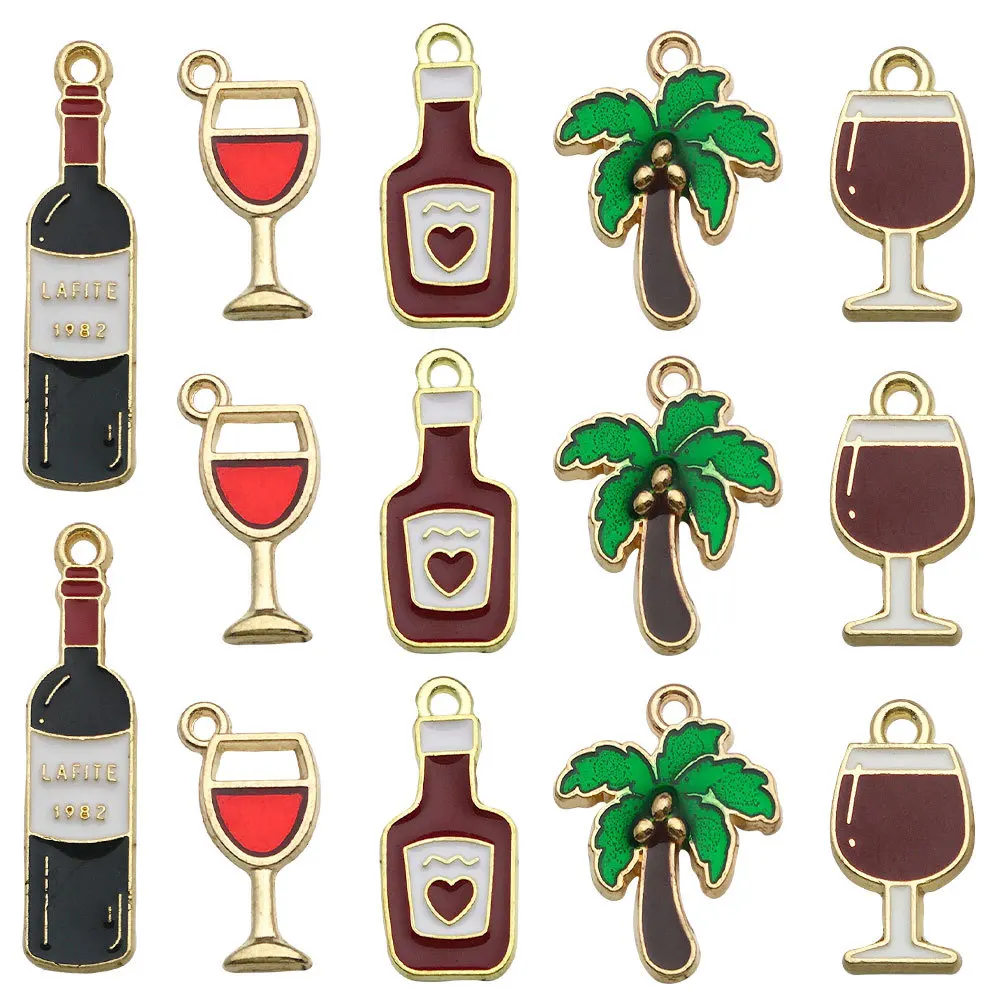 Mix Wine bottle wine glass goblet Charms Metal Pendant Golden Color Earring DIY Fashion Jewelry Accessories