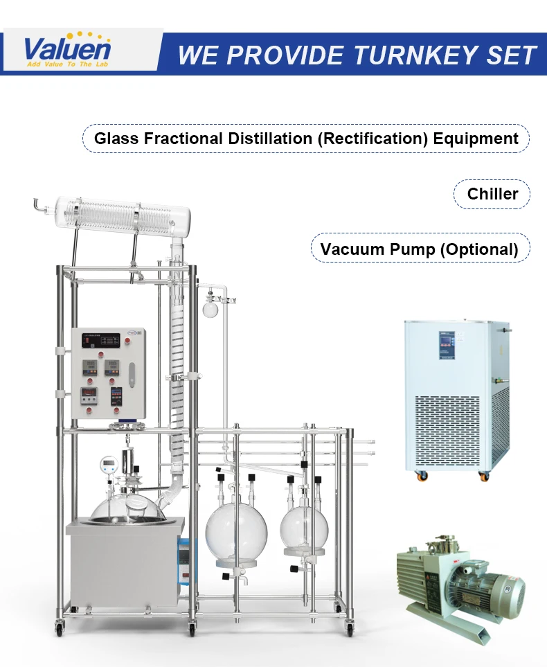 Valuen 20L Hot Sale Fractional Distillation Unit Industrial Distillation Equipment Lab Distillation Glass rectification