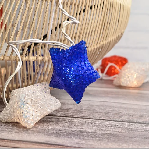 10 Counts Red White  Blue EVA Star Lights Fourth of July American Star String Lights USA Flag Independence Day Theme Decoration