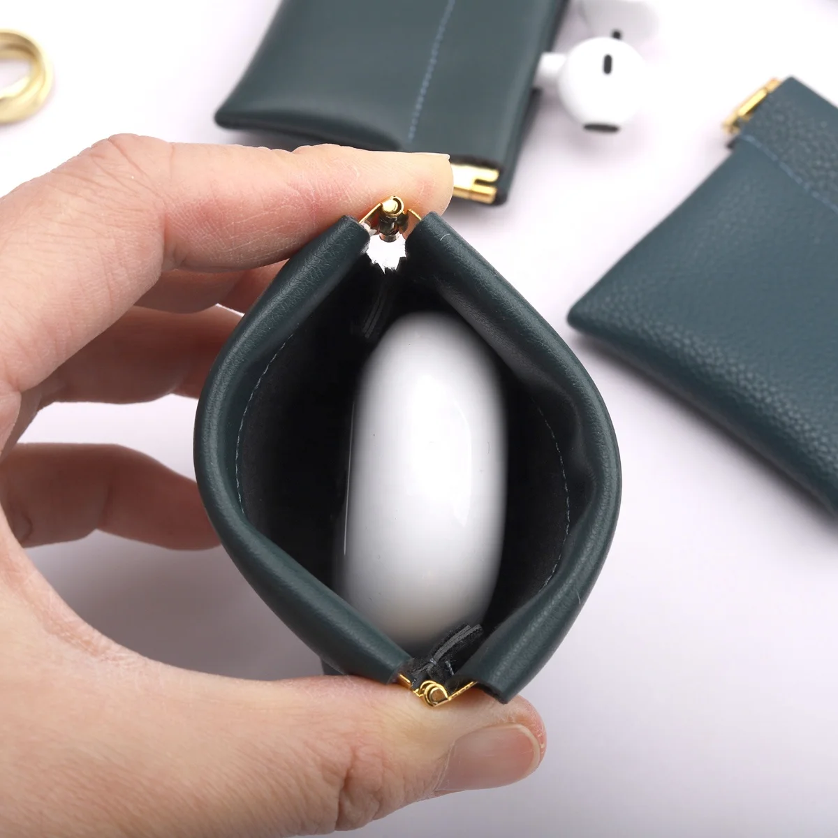 Custom Logo Printed Pu Leather Earring Ring Storage Jewelry Bag Reusable Small Waterproof Leather Pouch With Closed Magnet