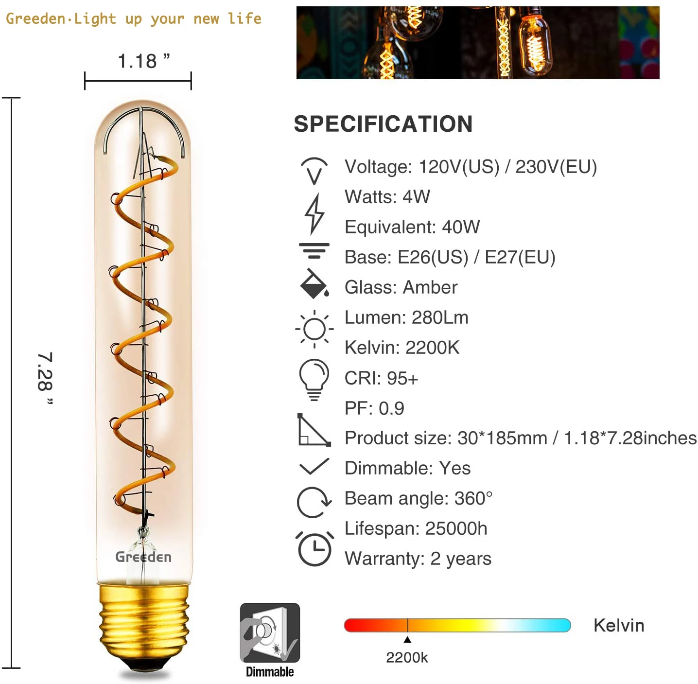 LED Filament Tube Bulb T30 Tubular Bulb Edison Antique Style Clear Glass T300 2w 4w 6w Tubular Led Filament Lamp