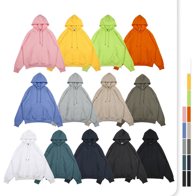 Drop Shipping 360G Organic Cotton Streetwear Long Sleeve Pullover Crewneck Sweatshirt Oversized Plain Fleece Hoodie With Pocket