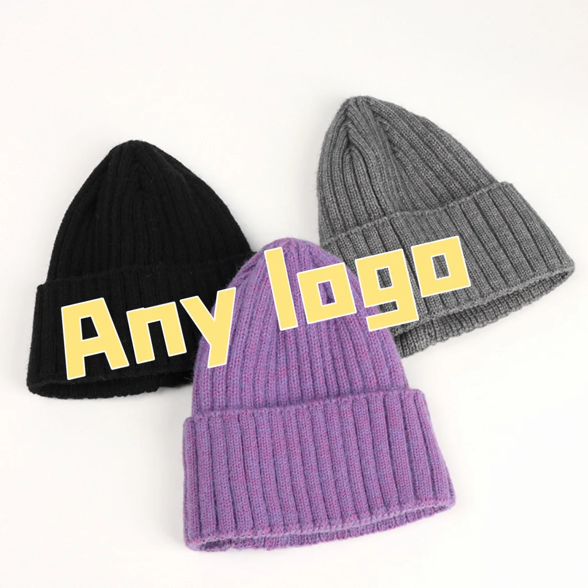 Crochet Hat Knit Rolled Cuff Beanie Warm Winter elastic  Fisherman Beanie Cap Trawler Men Casual custom hats logo embroidery