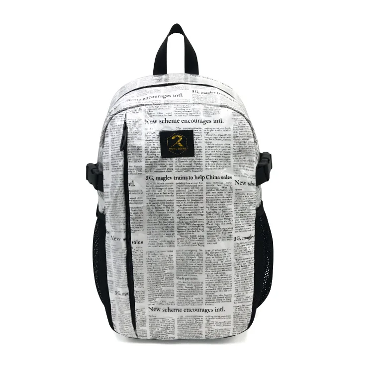 High Quality Newspaper Pattern Eco Friendly Tyvek Custom Logo Mens Waterproof Women Travel Laptop Backpack