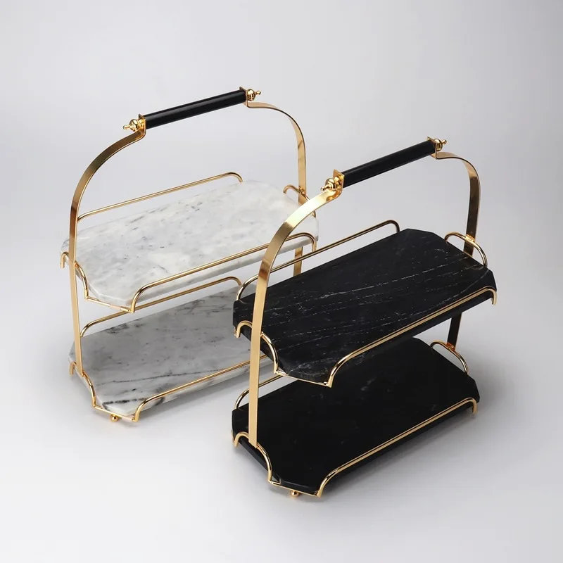 Natural marble cake dessert stand display rack double-layer tray accessories Light luxury storage rack