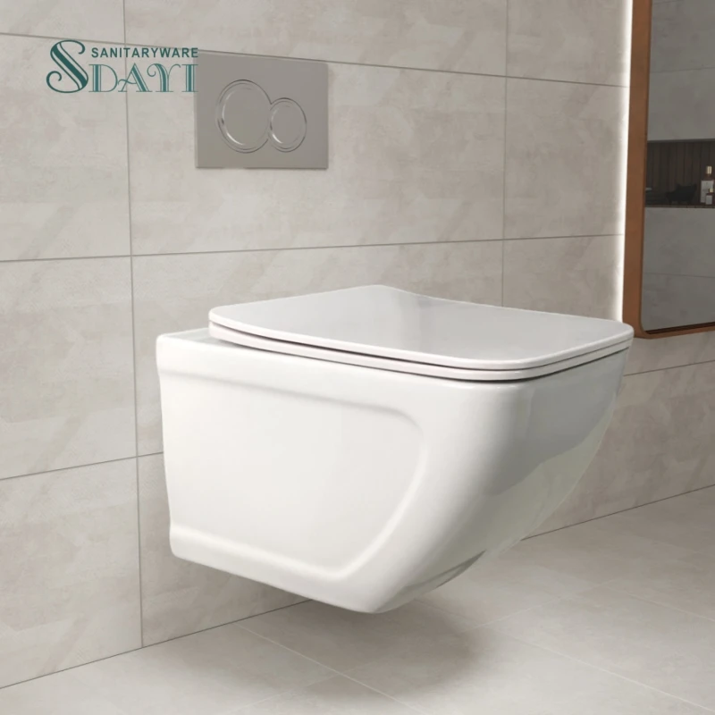 SDAYI Sanitary Modern Japanese Style Matte White and Black Color Washdown One-piece Ceramic Wall-hung Toilet with Concealed tank